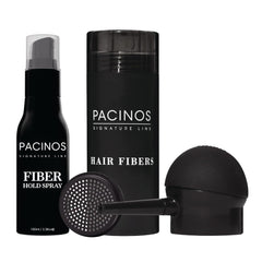 Pacinos Hair Fiber Kit covers bald spots with a natural look