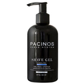 Pacinos Shave Gel bottle 8oz demonstrates cooling, moisturizing gel for a smooth shave.