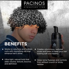 Pacinos mousse on damp hair demonstration with scrunch for defined curls