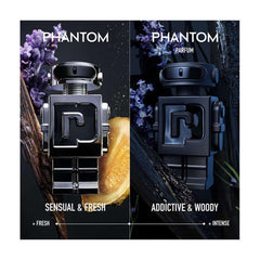 Paco Rabanne Phantom bottle side shot reveals elegant silhouette for daily wear.