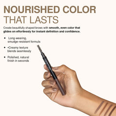 Palladio Brow Definer taupe swatches show versatile color match for cool-toned brows.
