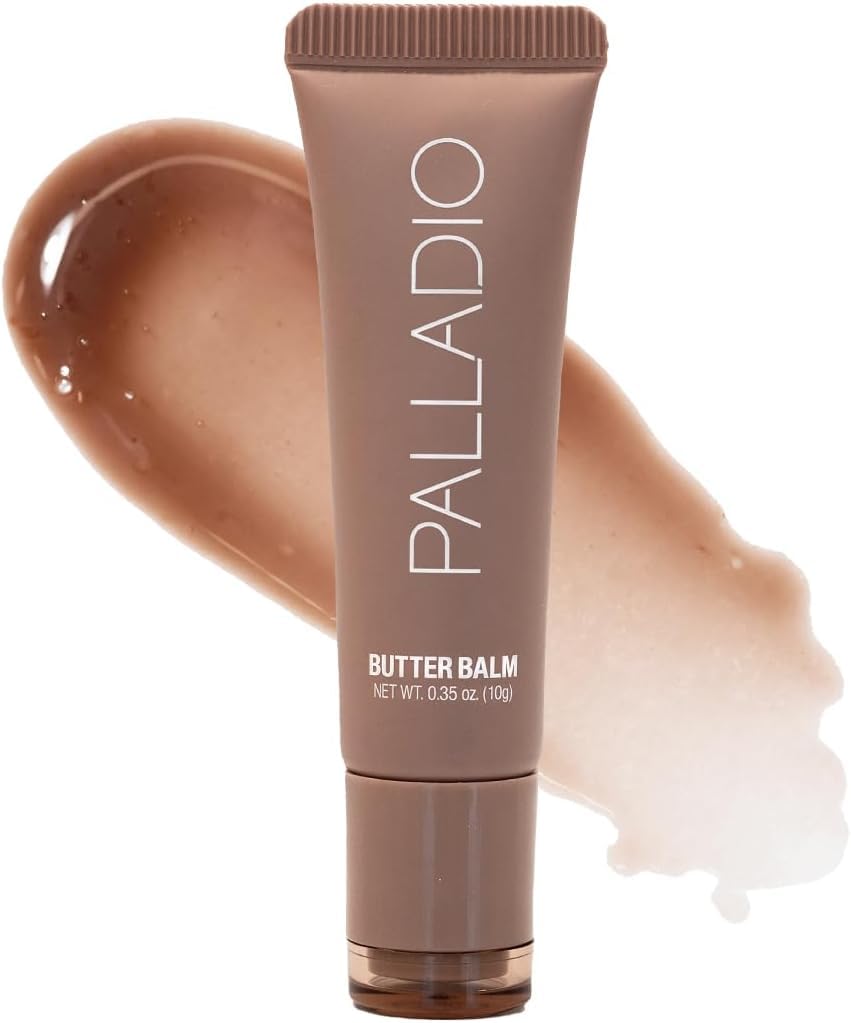 Palladio Butter Balm tube application shows hydrating lip care on the go.