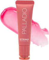 Palladio Butter Balm tube in use delivering instant hydration for soft lips