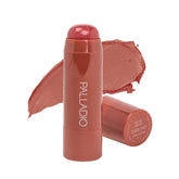 Palladio I'm Blushing 2-in-1 tint Darling swatch on cheeks and lips.