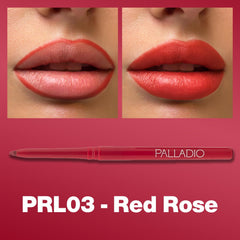 Palladio lip liner Red Rose twist-up demonstrates no sharpener convenience for on-the-go wear.
