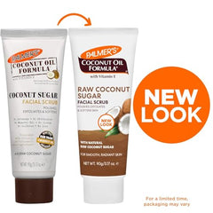 Palmer's Coconut Sugar Facial Scrub close-up texture shows natural sugar exfoliants.
