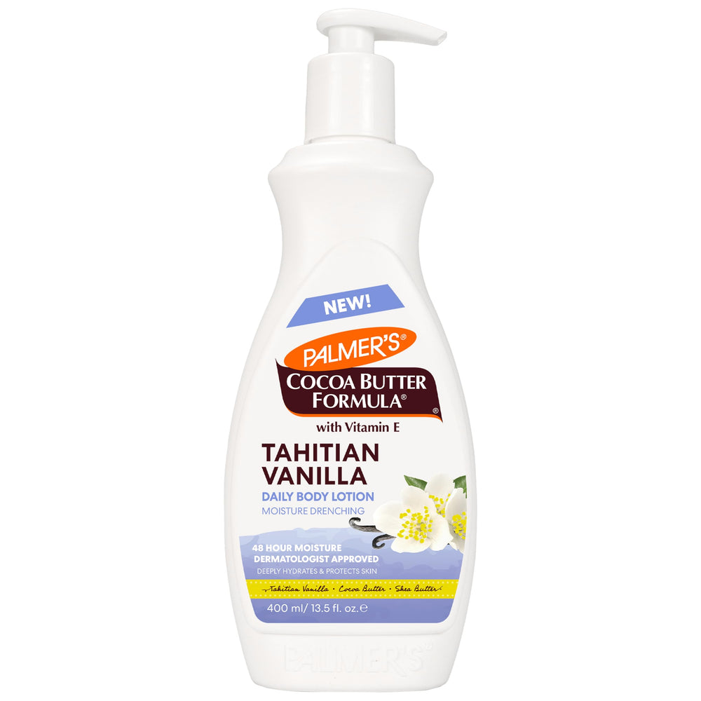 Palmer's front bottle view showing label and vanilla cocoa butter benefits