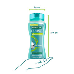 Palmolive Optims Nivel 4 Shampoo packaging stand emphasizing value and dispensing