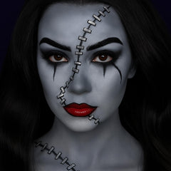 Paminify clown cosplay look using black white grey paint.