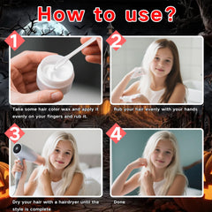 Paminify ghostly-white hair Halloween look enhances cosplay with non-permanent color you can wash out.