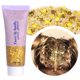 Paminify Gold Face Glitter Gel pack 50ml with holographic shine for festival looks.