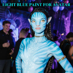 Paminify light-blue paint swatches reveal vibrant pigment for bold cosplay looks.