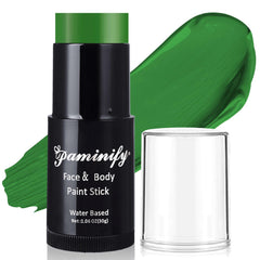 Paminify Witch Green Face Paint Stick packaging for travel-friendly cosplay prep.
