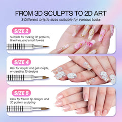 PANA 3D Kolinsky acrylic brush length in-hand demonstrates ergonomic handling for easy mani detailing.