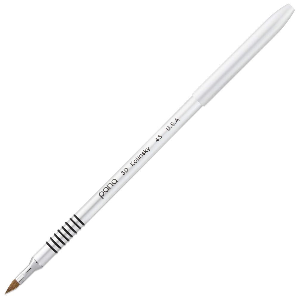 PANA 3D Kolinsky acrylic brush with silver non-slip grip for precise floral nail art detailing.