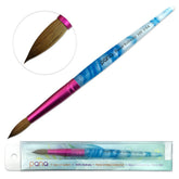 PANA nail brush with pure Kolinsky hair and round white-blue swirl handle for precise acrylic application.