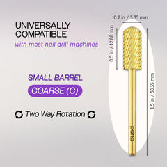 PANA gold coarse drill bit close-up highlighting razor sharp edges for precise removal.