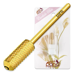 PANA gold coarse 3/32 inch nail drill bit, top view for efficient gel polish removal.