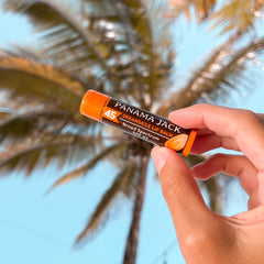 Panama Jack Sunscreen Lip Balm dispensing knob highlights easy, adjustable application.