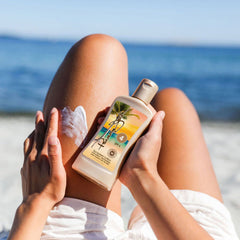 Panama Jack sunscreen lotion spread on skin showing moisturizing texture