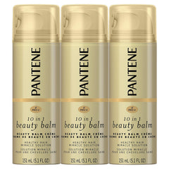 Pantene Beauty Balm on damp hair for smoothness, frizz control, and lightweight shine.