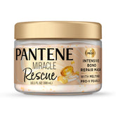 Pantene Miracle Rescue bottle shows Melting Pro-V Pearls for bond repair and nourishment