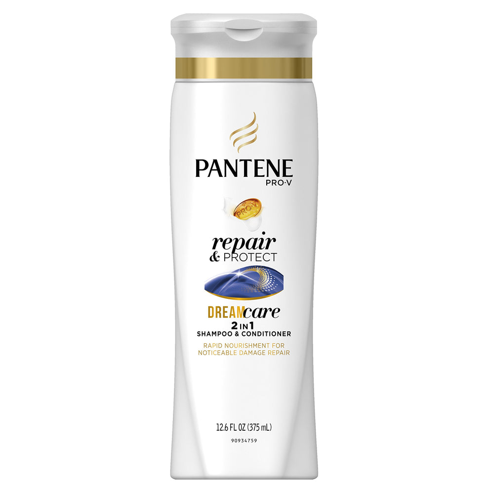Pantene Pro-V 2in1 bottle with keratin offering damage protection for hair.
