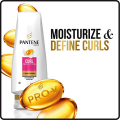 Pantene Pro-V Curl Perfection Moisturizing Conditioner label detail emphasizes Frizz Calming Complex