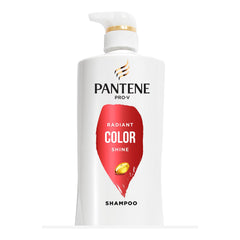 Pantene PRO-V Radiant Color Shine shampoo bottle boosts color protection and shine.
