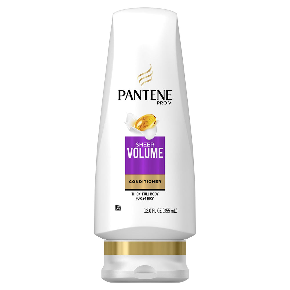 Pantene Pro-V Sheer Volume Conditioner bottle demonstrating lightweight volume for nourished, easy-to-style hair.