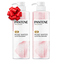 Pantene Rose Water Shampoo bottle showing soothing hydration for dry hair