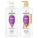 Pantene Volume & Body shampoo bottle shows lightweight nourishment for fine hair.