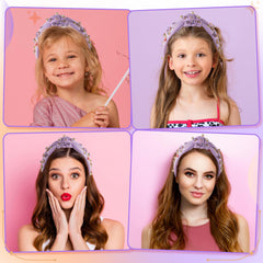 PANTIDE Music Jeweled Knotted Headband top knot closeup on soft scuba knit for comfort.