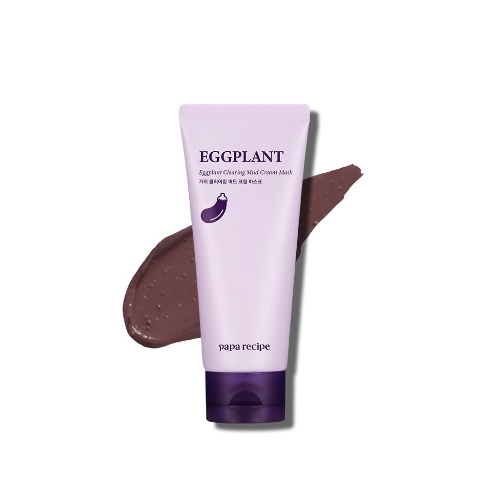 Papa Recipe Eggplant Mud Mask packaging highlights pore care and hydration benefits.