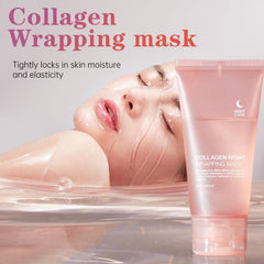 PAQIMAN Collagen Night Wrap Mask application scene highlights smoothing and elasticity.