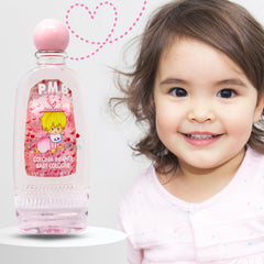 Para Mi Bebe Splash Cologne bottle tilt emphasizes quick-drying, non-sticky application.