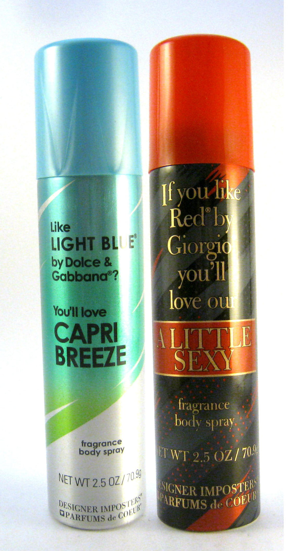 Parfums De Coeur Designer Imposters bundle bottles for Capri Breeze and A Little Sexy, daily wear options.