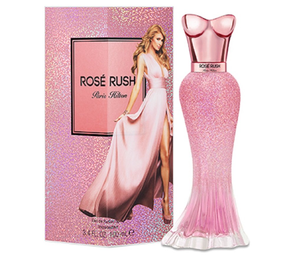 Paris Hilton Rose Rush EDP spray bottle with long-lasting floral scent.