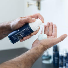 Particle Mens Face Wash rinse-clean scene shows lightweight, comfortable feel