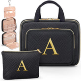Partylamb initial toiletry bag hanging shot showcases personalized embroidery for a meaningful gift.