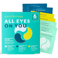 Patchology All Eyes On You eye mask pack close-up promoting travel-ready under-eye rejuvenation.