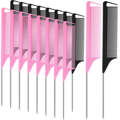 Patelai 18-piece parting comb set in black and pink for precise parting.