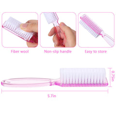 Patelai nail brush long plastic handle offers a firm grip at the sink.