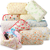 Paterr quilted makeup bag front floral design for stylish cosmetics storage