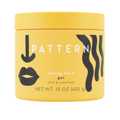 Pattern Beauty Strong Hold Gel bottle demonstrates firm hold for defined curls.
