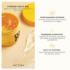 Pattern Beauty Strong Hold Gel pour demonstrates easy distribution for slick styles.
