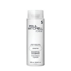 Paul Mitchell Clear Essential Shampoo bottle close-up—fragrance-free formula for sensitive scalps.