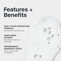 Paul Mitchell Color Protect Shampoo bottle with sun exposure motif highlights UV protection for color-treated hair.
