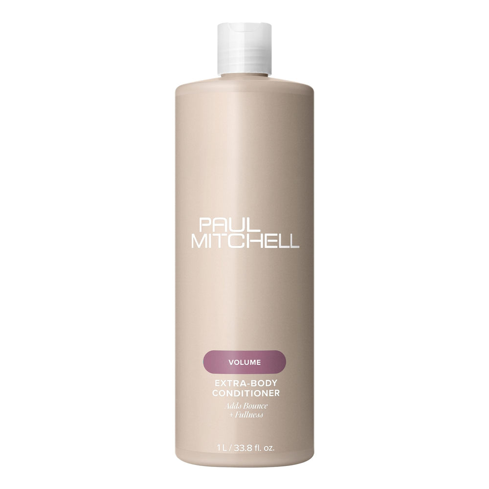 Paul Mitchell Extra-Body Conditioner bottle, designed to add volume for fine hair.