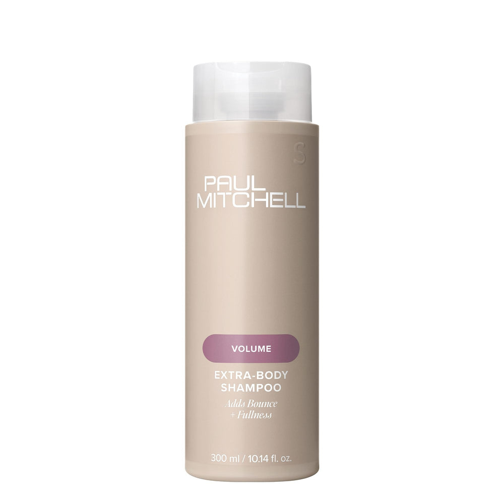 Paul Mitchell Extra-Body Shampoo bottle showcasing volumizing formula for fine hair.